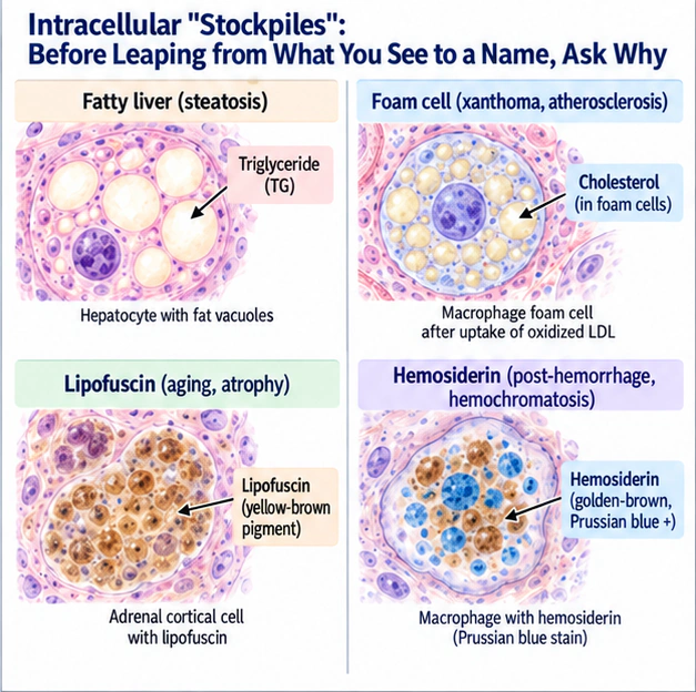 Academic diagram for Intracellular "Stockpiles": Before Leaping from What You See to a Name, Ask Why, based on the complete English source passage.
