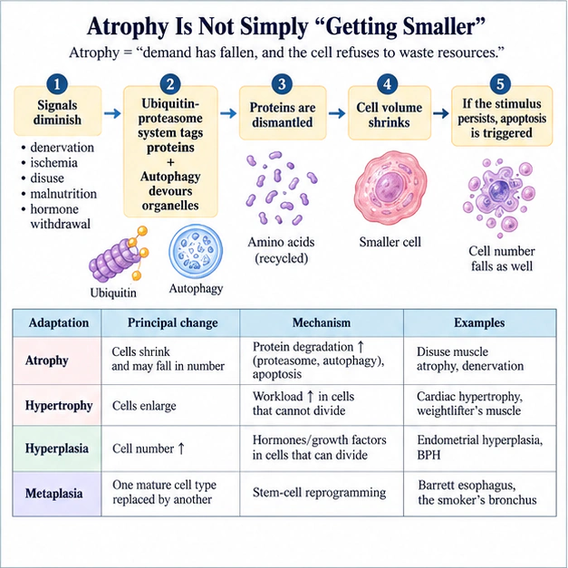 Academic diagram for Atrophy Is Not Simply "Getting Smaller", based on the complete English source passage.