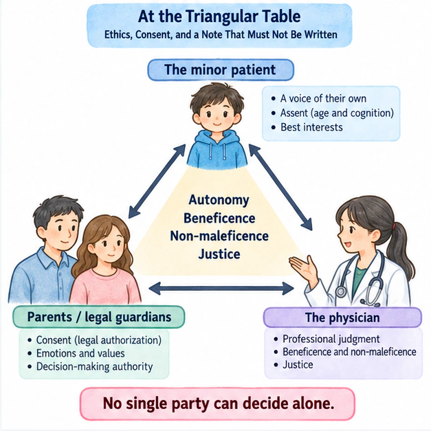 Academic diagram for At the Triangular Table: Ethics, Consent, and a Note That Must Not Be Written, based on the complete English source passage.